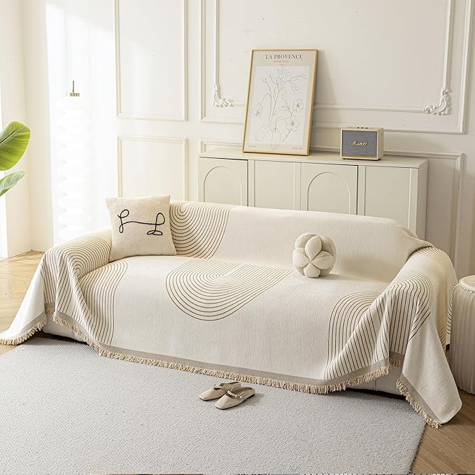 Boho Sofa Covers for 3 Cushion Couch, Chenille Sofa Slipcover for Pets Washable