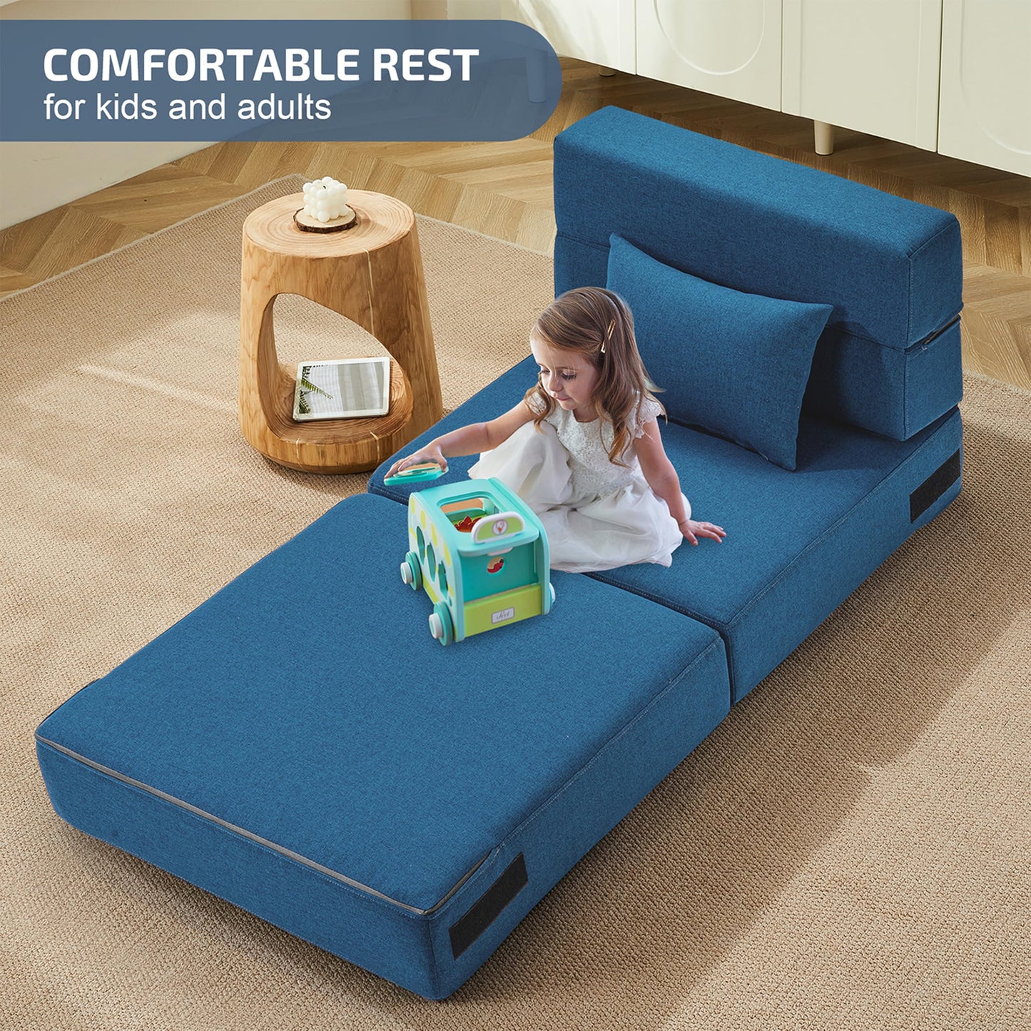 SUYOLS Folding Sofa Bed with Pillow- Convertible Chair Floor Couch & Sleeping Mattress, Foldable Memory Foam Sleeper for Living Room/Dorm/Loft, Single26 Width, Indigo