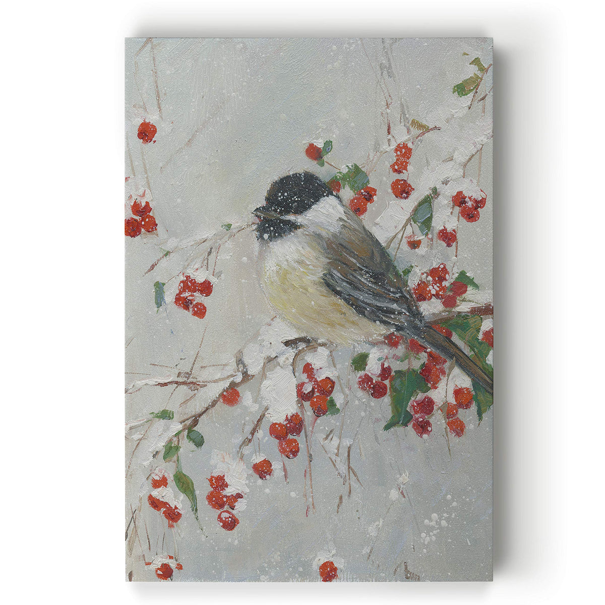 Renditions Gallery Animals Wall Art Paintings & Prints Holly Berries and Chickadee Christmsa Bird Abstract Art Wall Prints for Bedroom Dining Living Room Office Home Kitchen Wall Decor - 32"X48" LT18