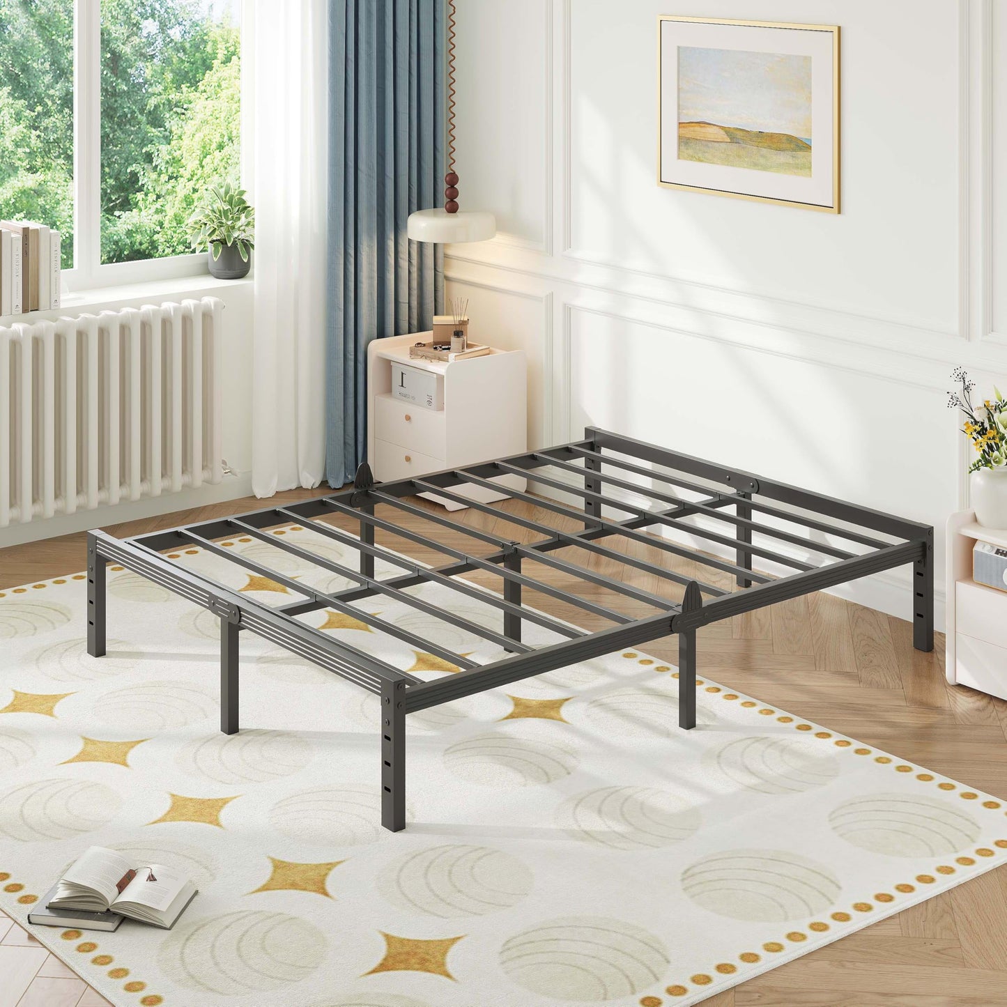 ZIYOO 14 Inch Metal Full Bed Frame Mattress Anti-Slip Design, No Box Spring Needed, Easy Assembly Noise-Free Tools Included, Ideal for Bedrooms, Guest Rooms, Dorms, Hotels & B&Bs