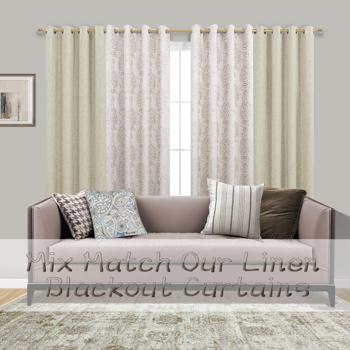 Mrs.Naturall 108 Inch 9FT Farmhouse Room Darkening Curtains, Damask Jacquard Luxury Grommet Drapes for Living Room Bedroom, 2 Panels Set, 9 FT Length 52'' L x 108'' W, Taupe Grey