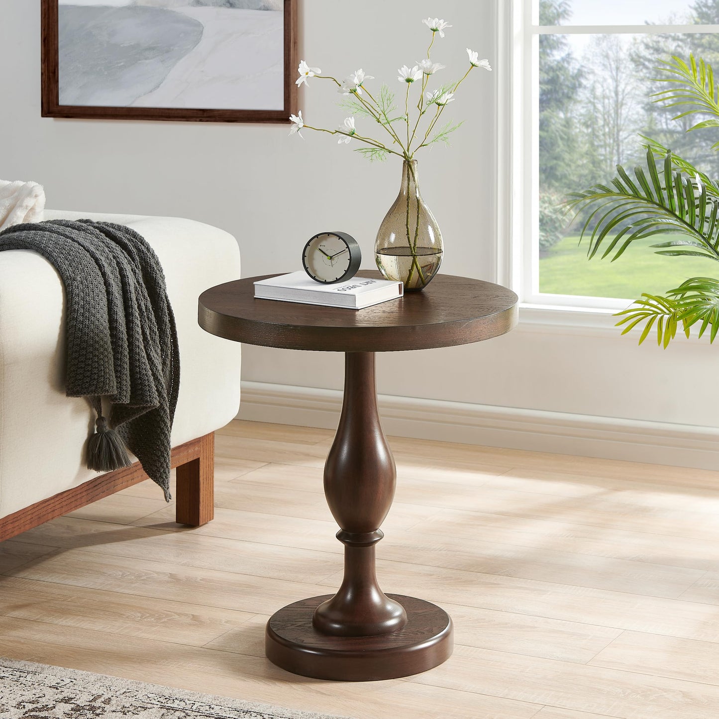 Roundhill Furniture Solmere 22" Round Wood Pedestal End Table, Espresso