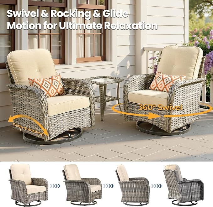Weaxty Outdoor Swivel Rocker Patio Chairs, 3 Pieces Patio Furniture Set