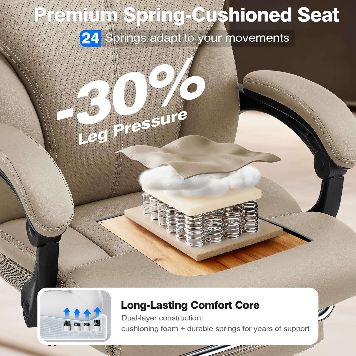 AreShark Office Chair - Ergonomic Comfortable High Back Computer Desk Chair with Foot Rest - Executive Breathable Swivel Rolling Reclining Leather Chair with Lumbar Support for Home Gaming Relaxing