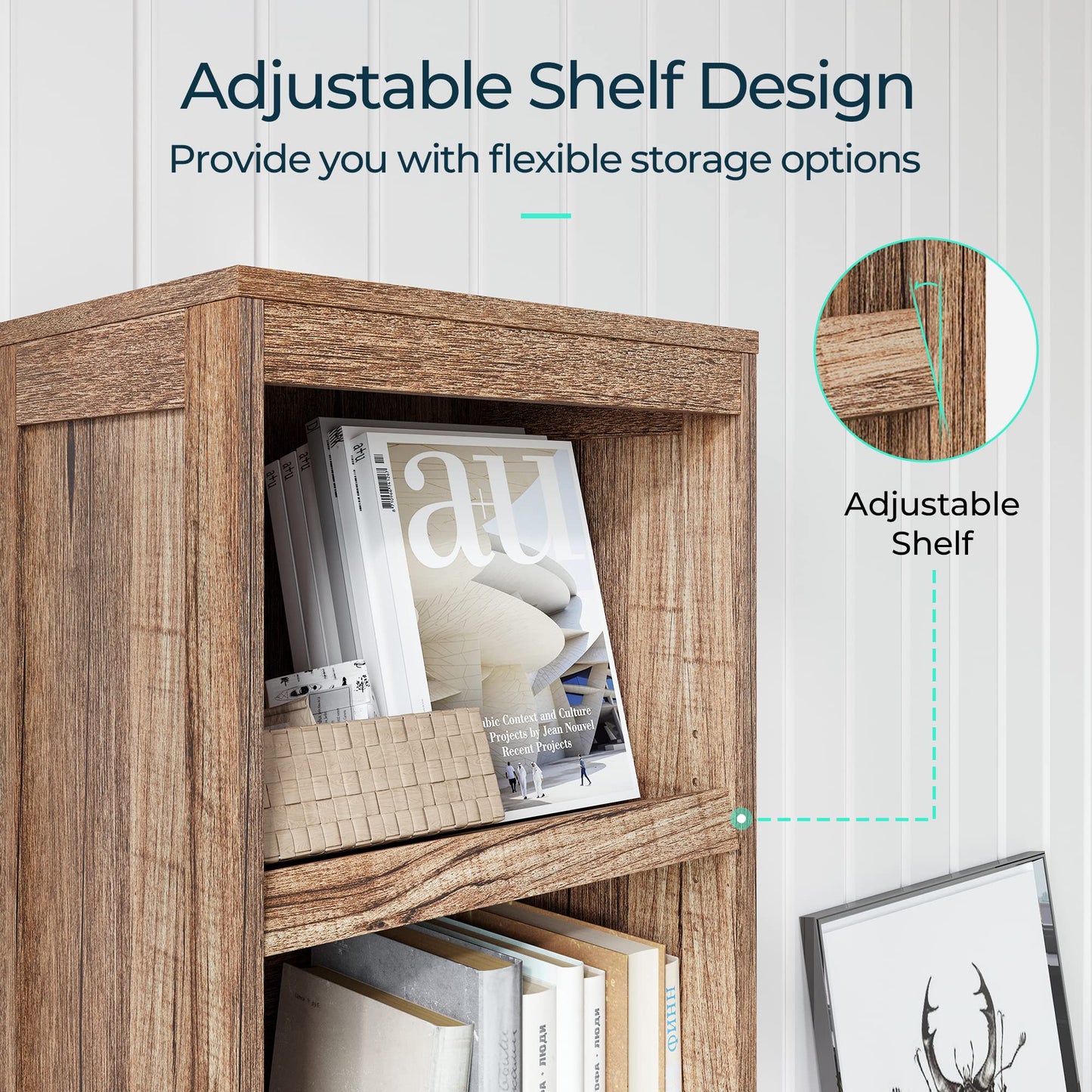 LINSY HOME 5-Shelf Bookcase, Narrow Bookshelves Floor Standing Display Storage Shelves 68 in Tall Bookcase Home Decor Furniture for Home Office, Living Room, Bed Room - Dark Brown