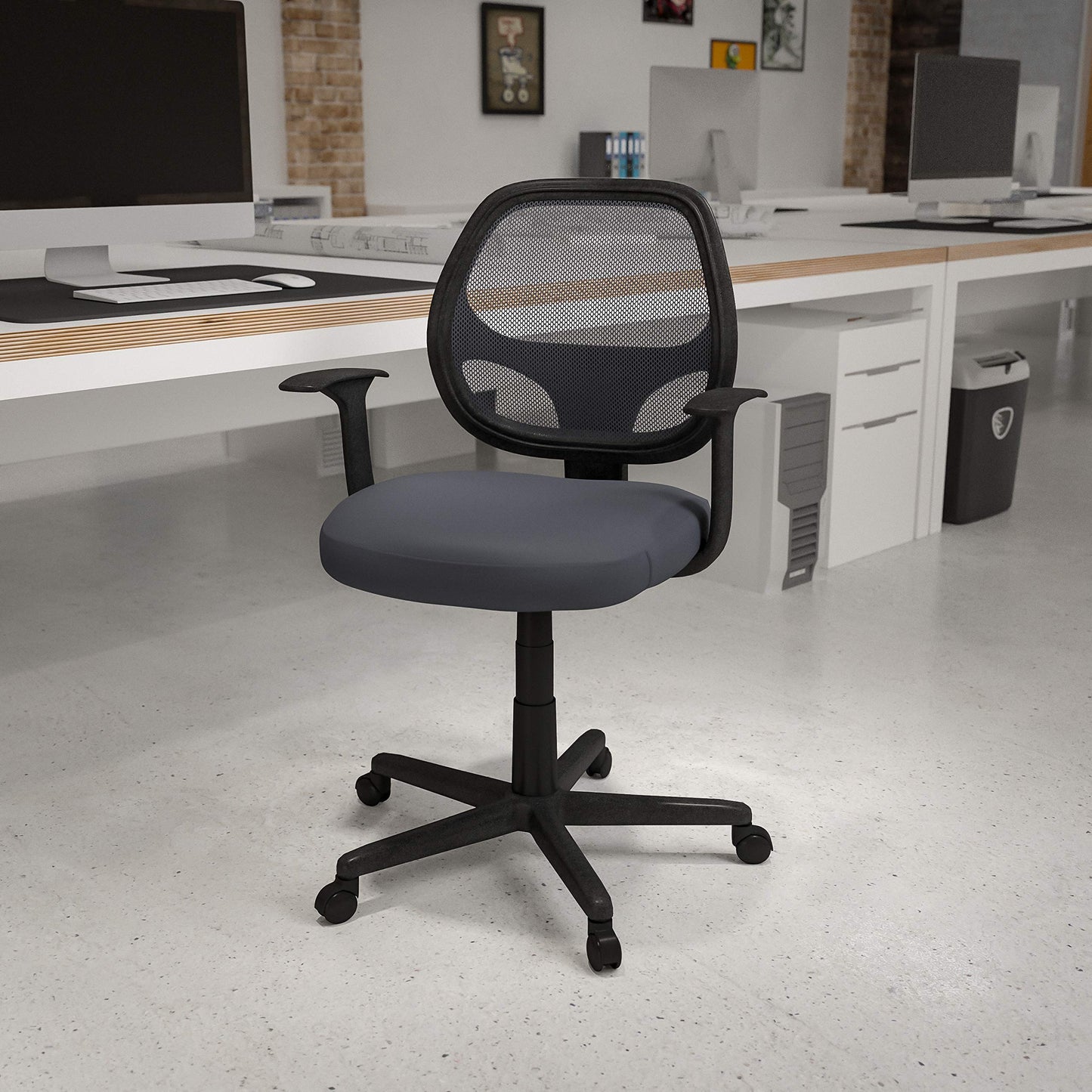 Flash Furniture Flash Fundamentals Mid-Back Gray Mesh Swivel Ergonomic Task Office Chair with Arms