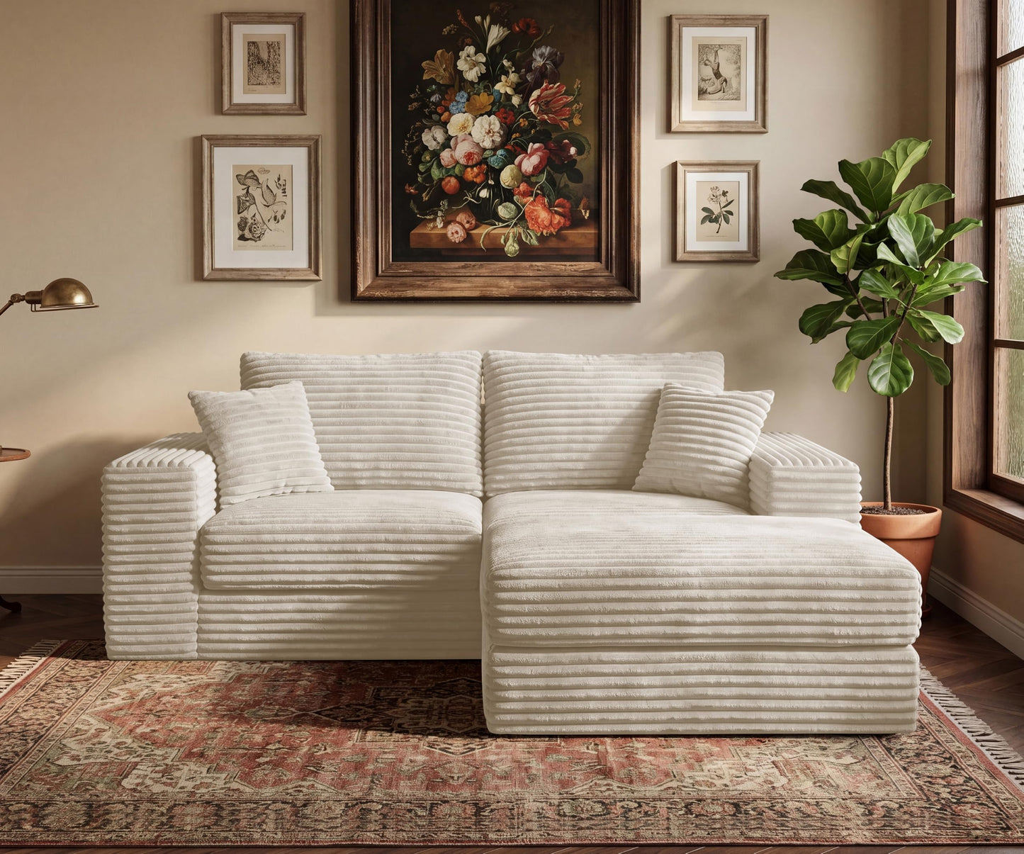 75'' L-Shaped Cloud Modular Sectional Couch with Chaise, Modern Corduroy Memory Foam Sofa Bed, Upholstered Boneless Deep Seat Fluffy Sleeper Sofa, for Living Room, No Assembly Needed (Beige)