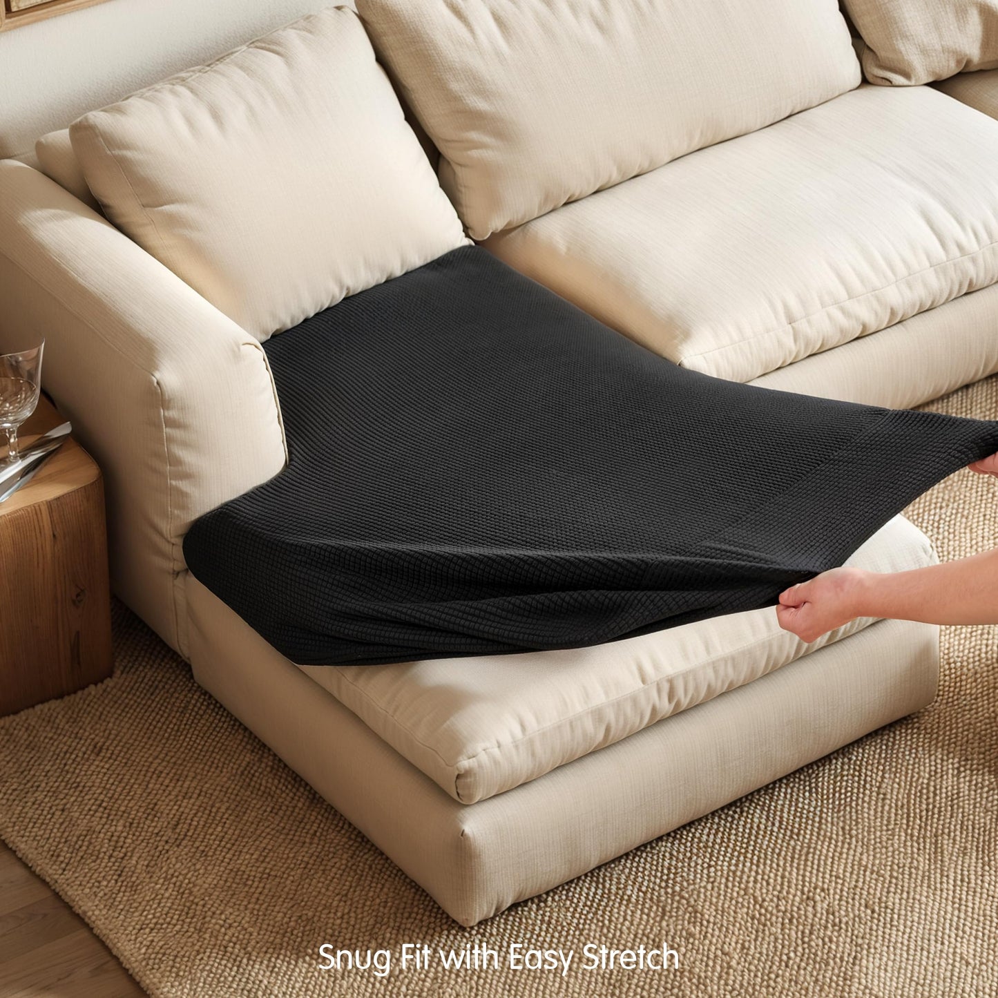Hokway Stretch Chaise Cover Individual Couch Cushion Slipcovers Reversible Cushion Protector Slipcovers Sofa Cushion Protector Covers (Chaise Cover, Black)