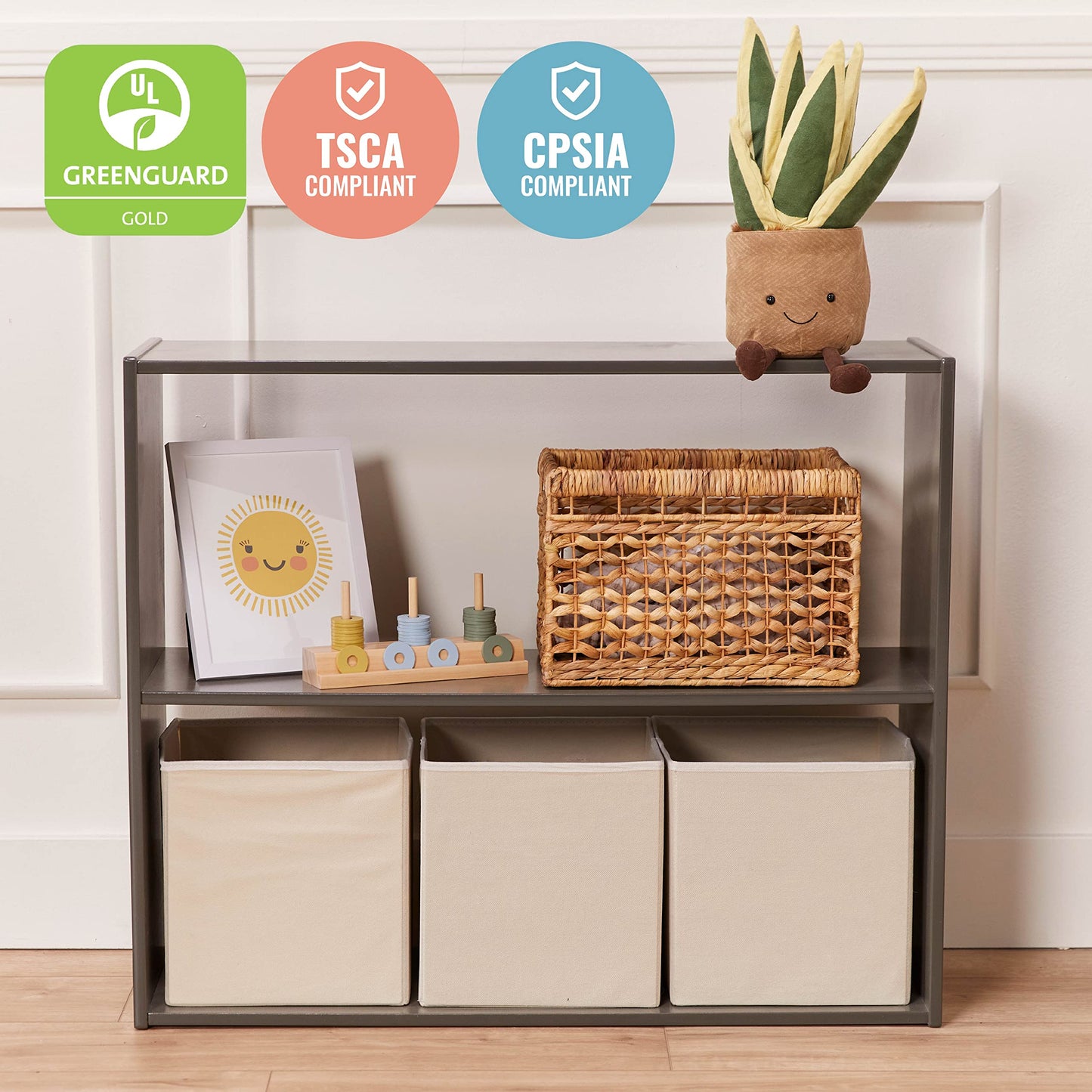 ECR4Kids Streamline 2-Shelf Double-Sided Storage Cabinet, 30in, Classroom Furniture, Grey Wash