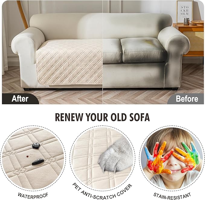 Genina Waterproof Couch Cover, Washable Anti-Slip 51 inch Loveseat Sofa Covers