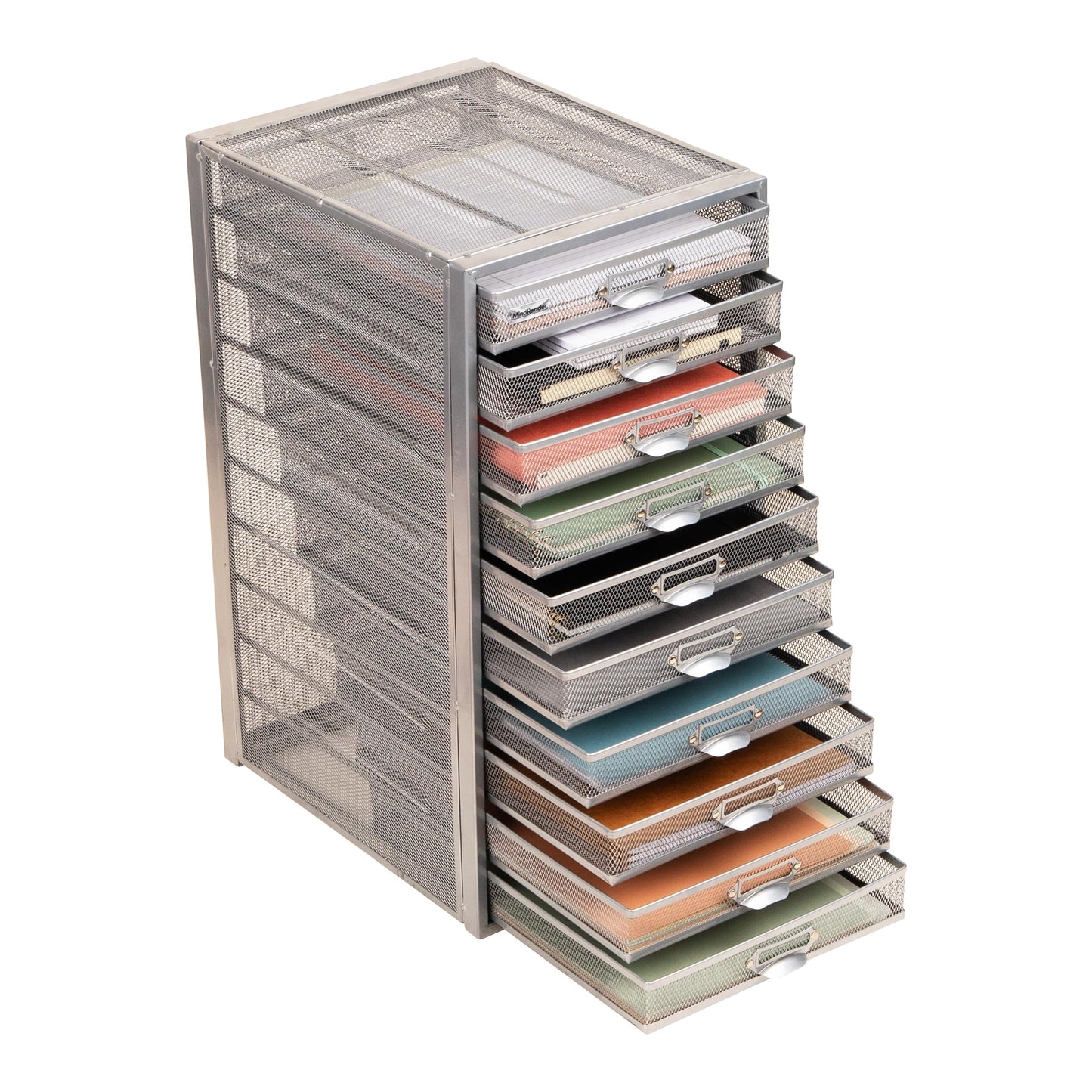 Mind Reader 10-Drawer Desk Organizer for Office Supplies, Crafts, Mail Sorting & More, Metal Mesh, Silver