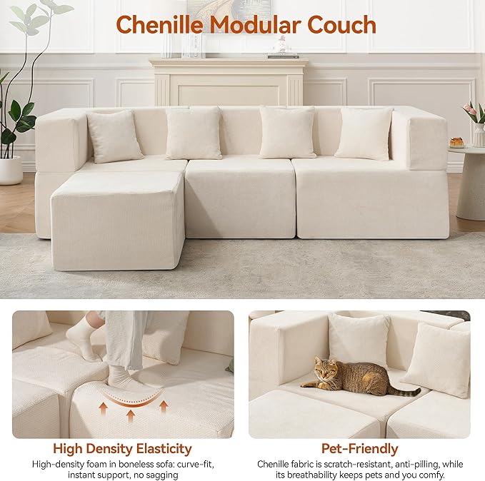 MONVANE 103'' Modular Sectional Sofa, Cloud Sectional Couch