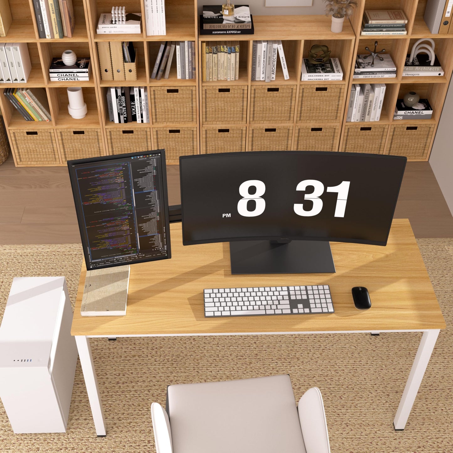 NewBeth Computer Desk for Small Space,Modern Simple Laptop Desk,Computer Table Study Writing Desk for Home Office,Dining Room,Living Room (Natural Oak, 55 * 23.5in)