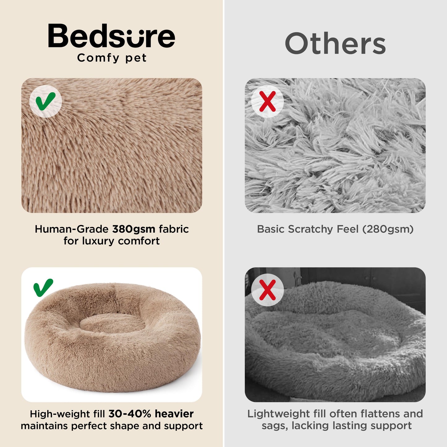 Bedsure Calming Cat Beds for Indoor Cats - Small Cat Bed Washable 20 inches, Anti-Slip Round Fluffy Plush Faux Fur Pet Bed, Fits up to 15 lbs Pets, Camel