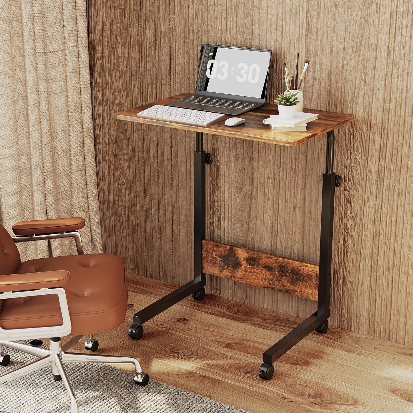FCH Portable Computer Workstation, Standing Desk Adjustable Height, Small Computer Desk w/Rolling, Sit Stand Laptop Desk TV Tray for Bed Sofa Hospital Reading Eating, Rustic Brown, 23.6"