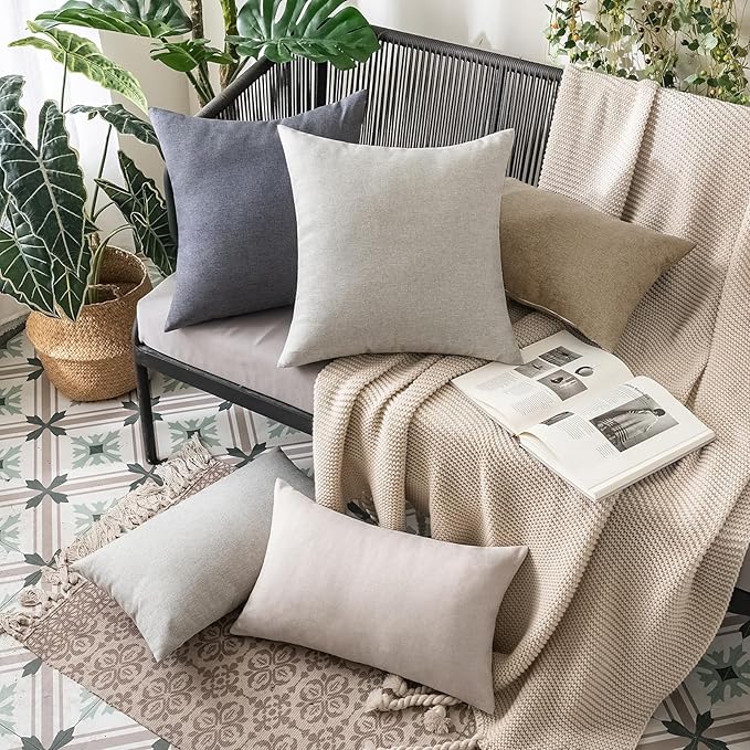 MIULEE Pack of 2 Decorative Outdoor Solid Waterproof Throw Pillow Covers Faux