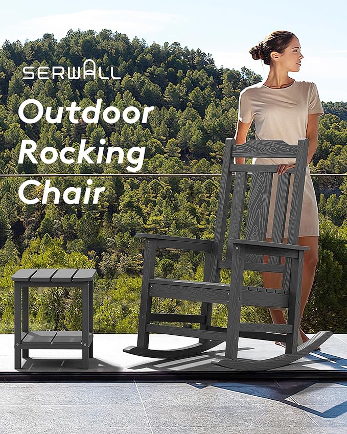 SERWALL Oversized Rocking Chair Outdoor, HDPE Outdoor Rocking Chair