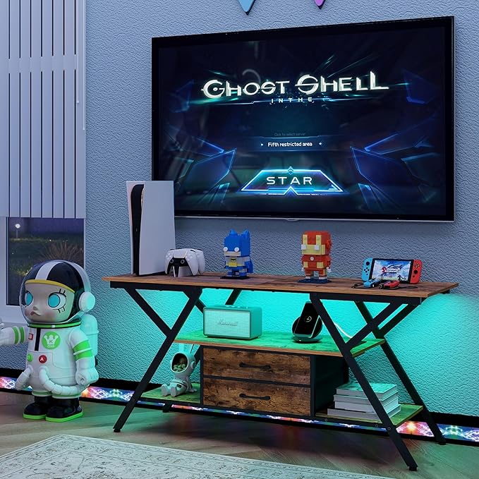 Simoretus TV Stand with Power Outlet and LED Lights, Fits TVs up to 65”