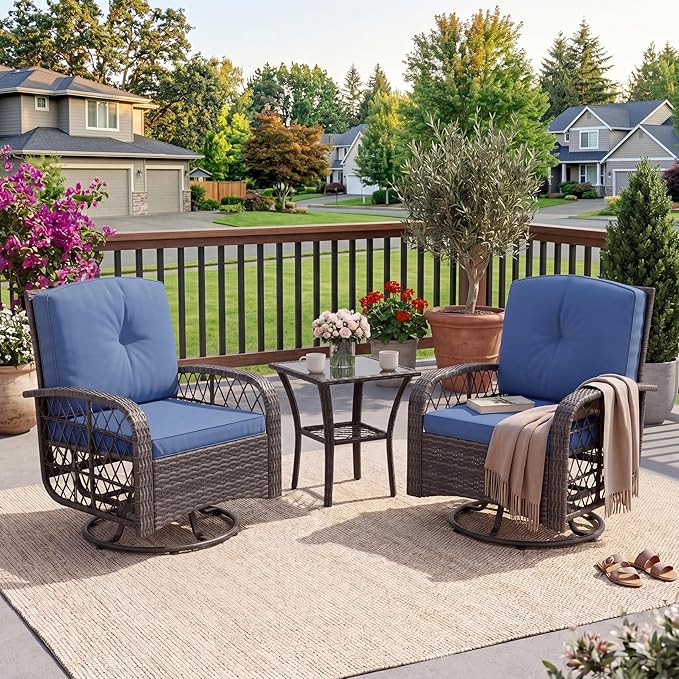 3-Piece Patio Furniture Set, 2 Swivel Rocking Chairs