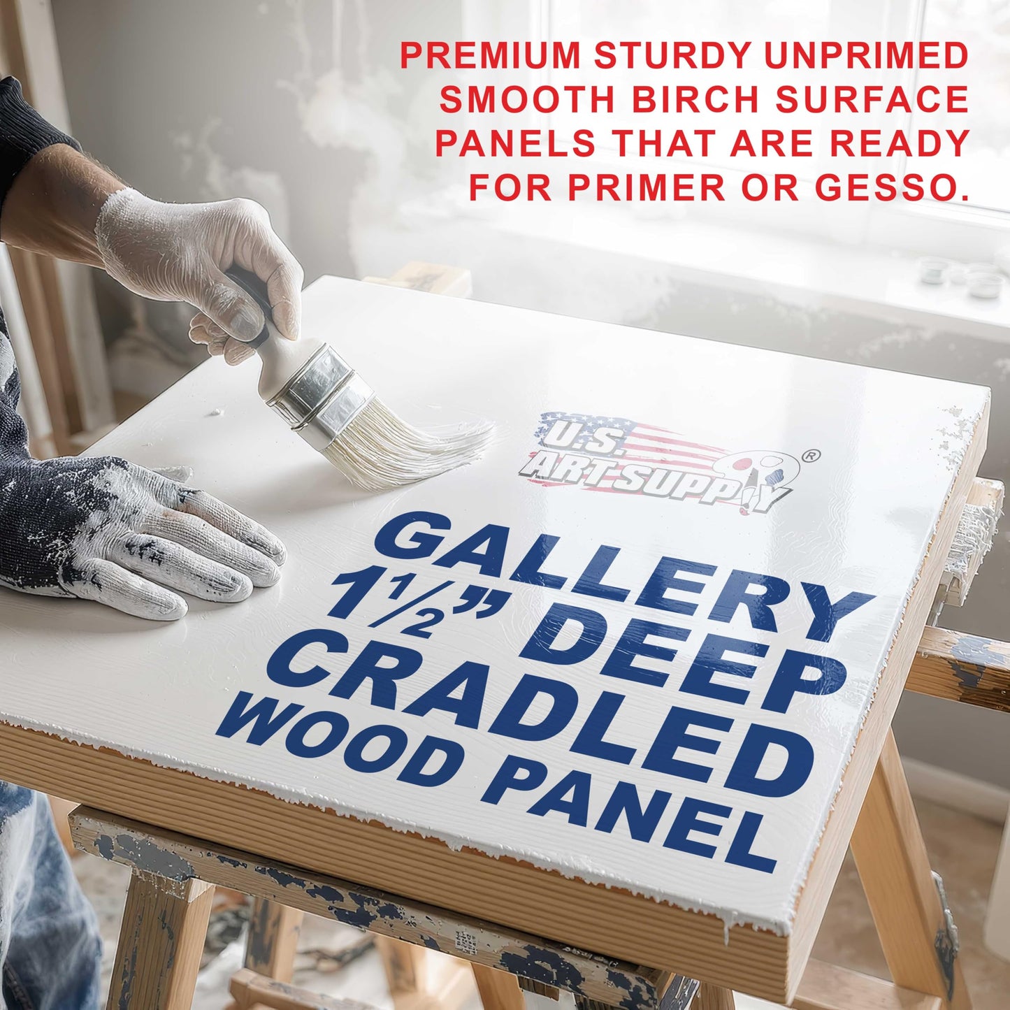 U.S. Art Supply 6" x 24" Unfinished Cradled Wood Panels for Painting, Gallery 1-1/2" Deep (2 Pack) - Artist Depth Wooden Wall Canvases - Mixed-Media Craft, Acrylic, Oil, Encaustic, Paint Pouring