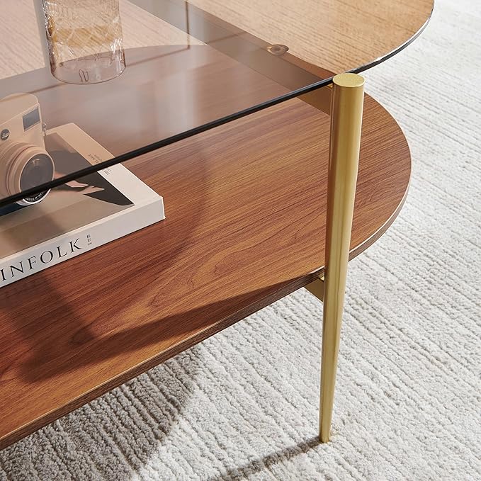 LumFurn X-Large Oval Glass Coffee Table, Mid-Century Modern Design, L47 x W24 x