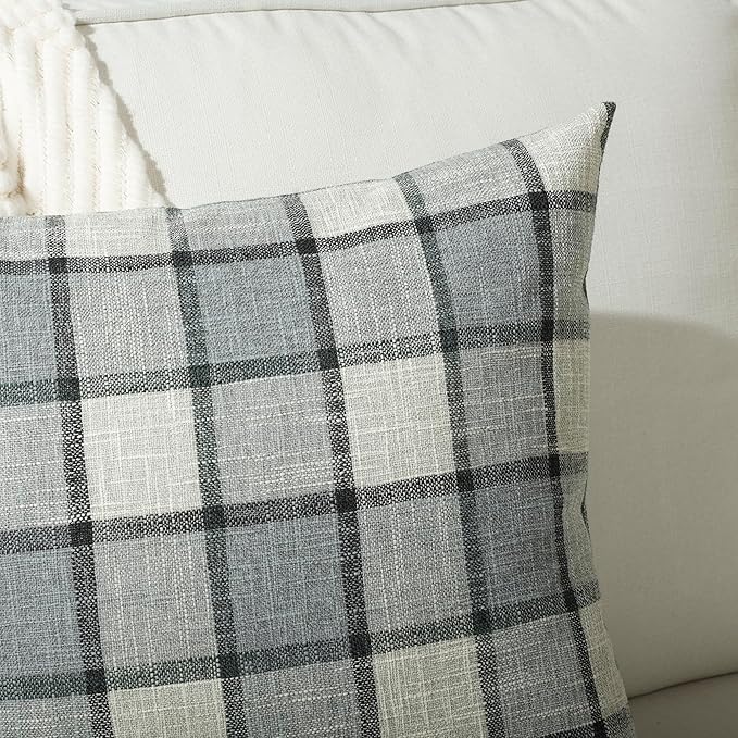 Stellhome Pack of 2 Linen Buffalo Check Decorative Throw Pillow Covers