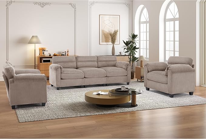 HAOMARKETS Corduroy Sofa Set, Upholstered Armchair Set of 2 and 3-Seater Sofa