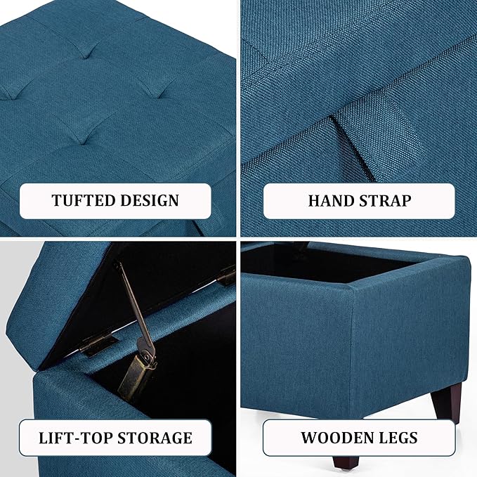 Adeco Square Fabric Storage Ottoman