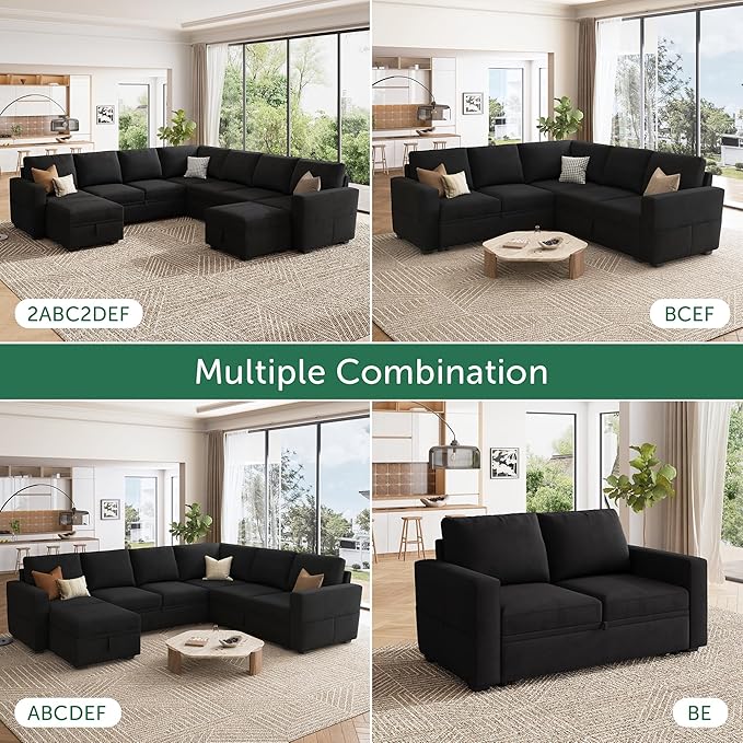 HONBAY Modular Sectional Sleeper Sofa Bed, Velvet Sectional Couch
