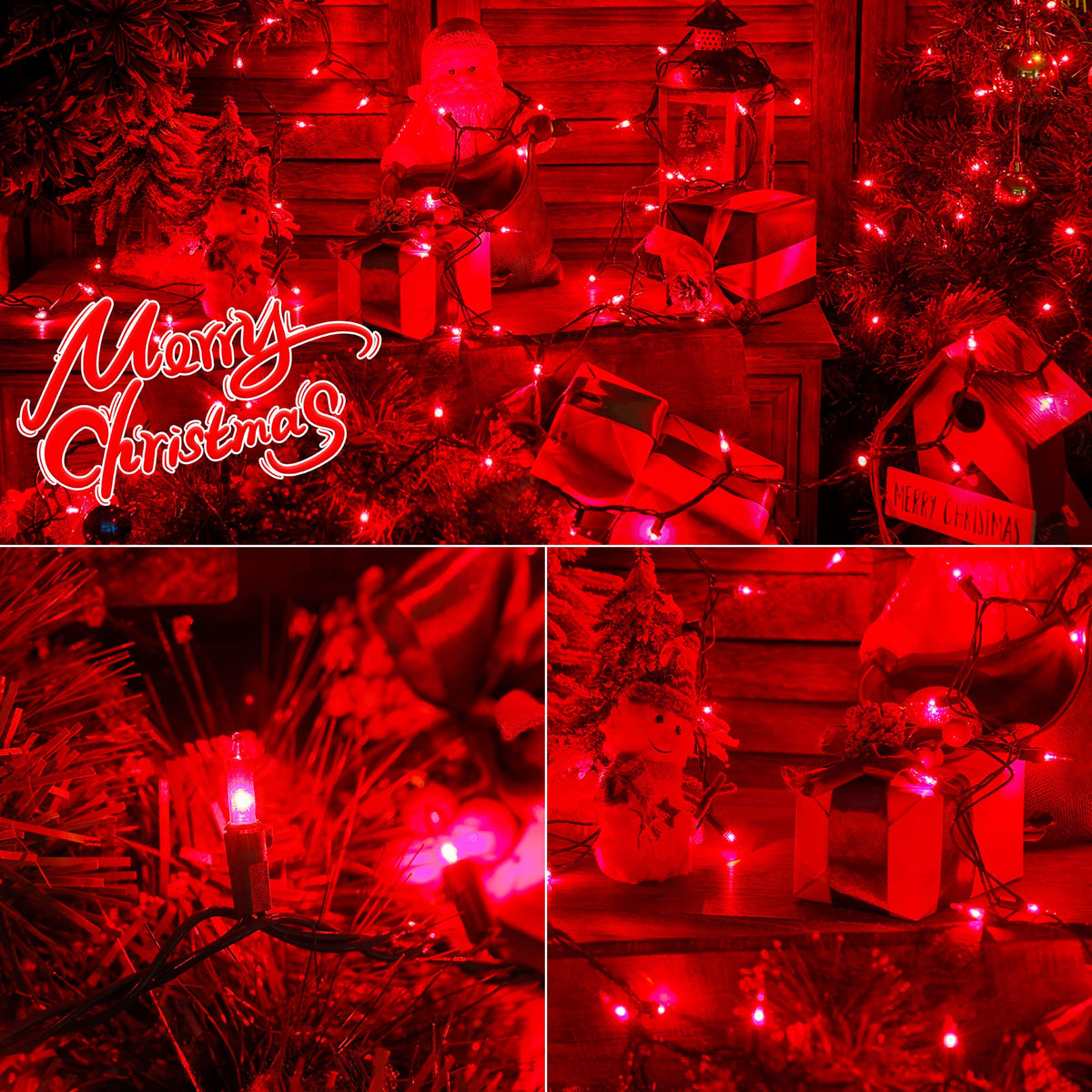 Hopolon Red Christmas Mini String Lights 2 Set 50Count 13Feet Incandescent Bulb Mini String Lights Waterproof for Indoor Outdoor Christmas Tree Garland Birthday Wedding Party Festival Decor,Red