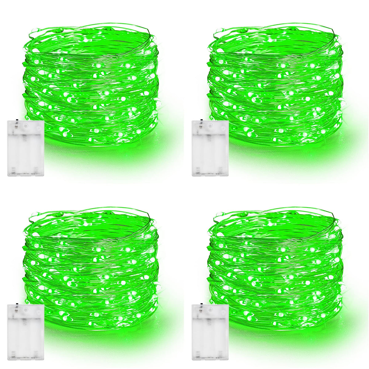 Dazzle Bright Fairy Lights Battery Operated, 4 Pack Total 80FT 240LED Silver Wire Waterproof String Lights, St. Patrick's Day Christmas Decorations for Indoor Outdoor Bedroom Yard Decor, Green