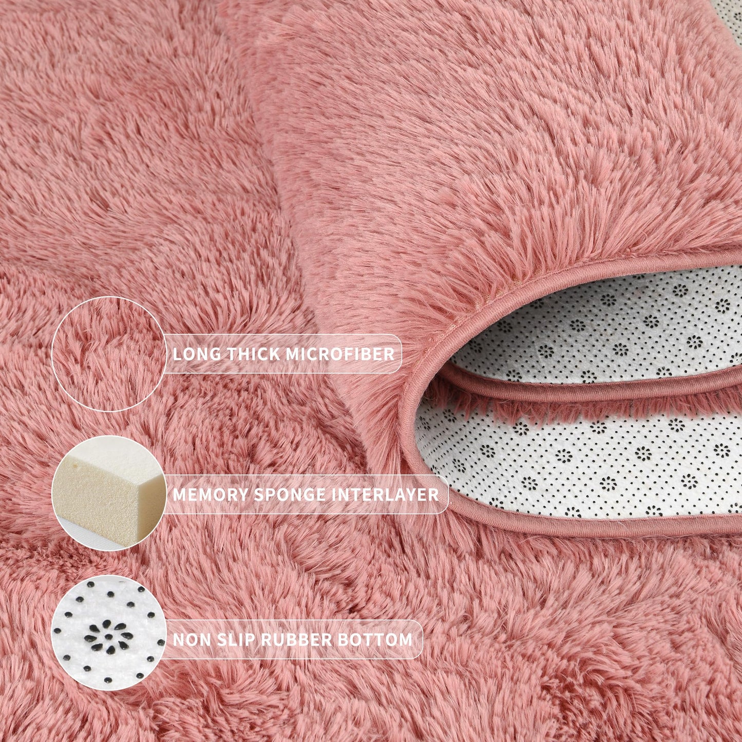Tepook Super Soft Fluffy Rug for Bedroom, Modern Shaggy Fuzzy Kids Rugs for Living Room, Plush Indoor Nursery Home Decor Dorm Carpet with Non-Slip Bottom, Blush, 4 X 6 Feet