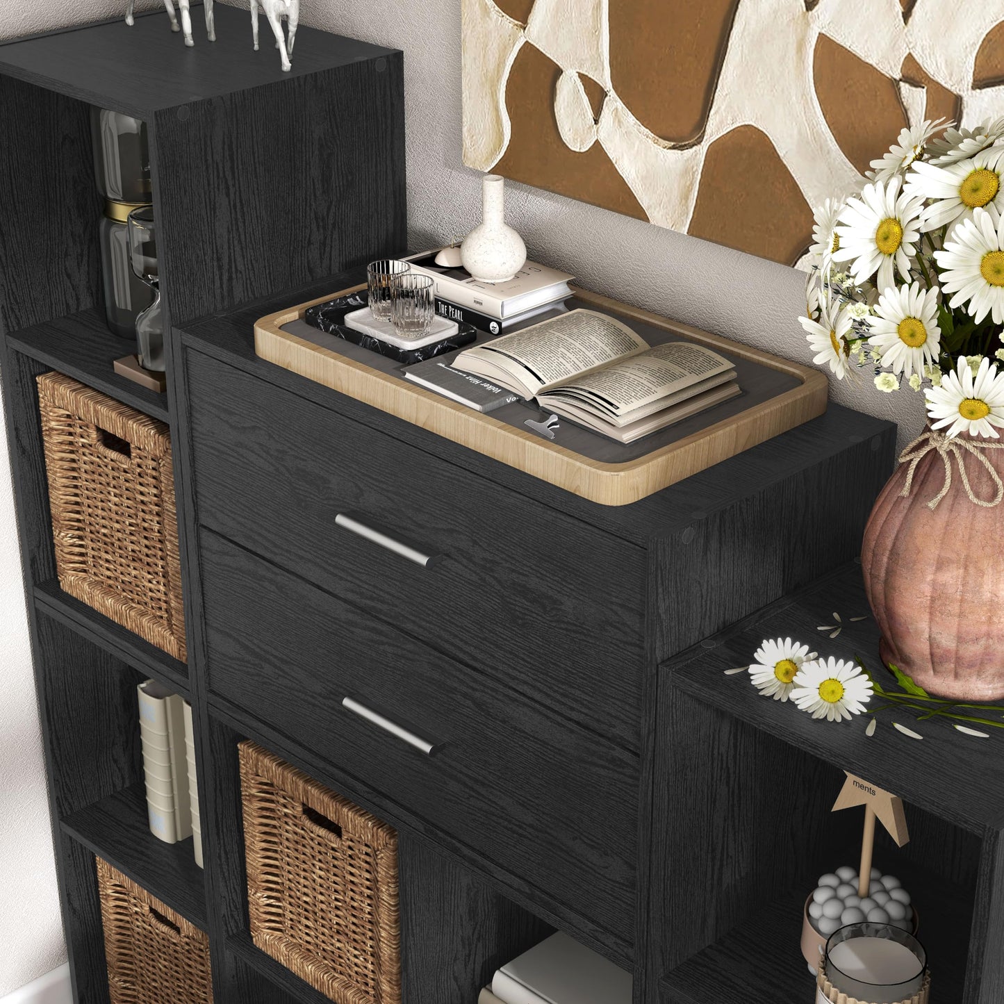 Homes: Inside + Out Apexa 2-Drawer Wooden Stackable Storage Drawers, Small Food Pantry Cabinet, Cajonera De Madera, Underbed Drawer Dorm Teen Room Decor & Bedroom, Home Office, Kitchen, Black