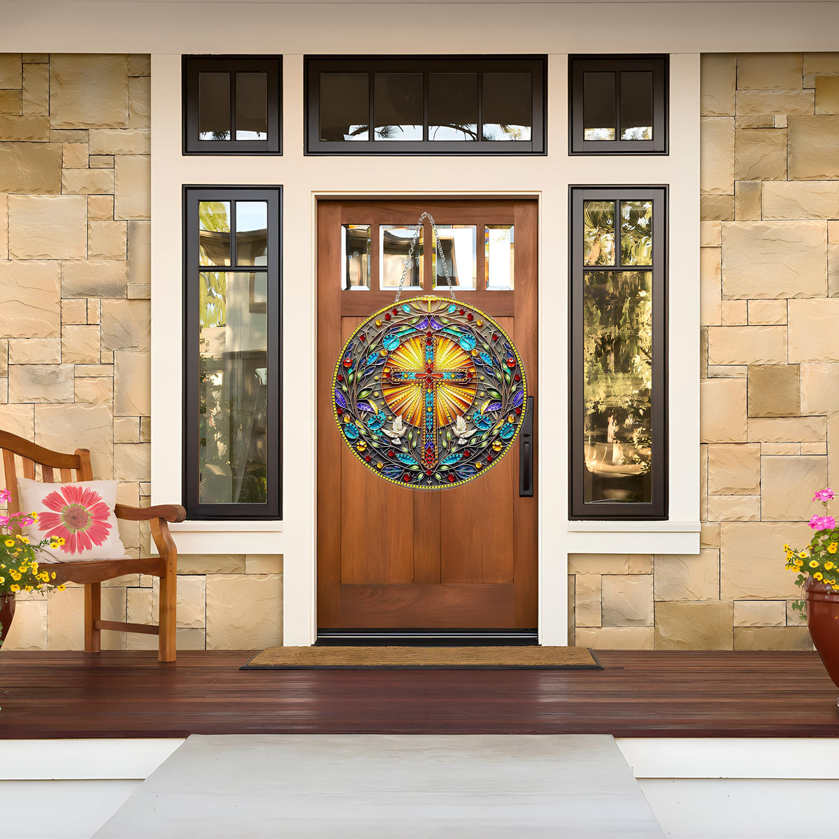 DIY Acrylic Diamond Art Painting Wreath Kits Special Shaped Rhinestone 5D Diamond Art Window Pendants Home Garden Wall Hanging Kits Hanging Ornament (Cross-1)
