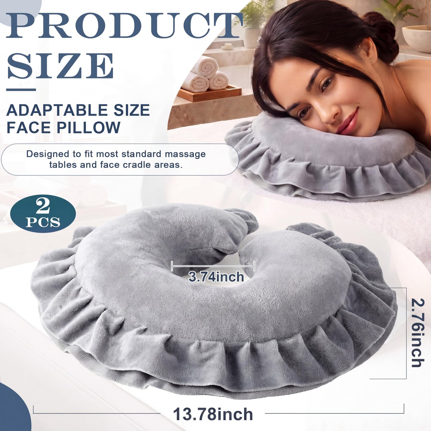 Chicplaid 2 Pcs U Shaped Face Massage Pillow Neck Support Cushion Massage Table Face Down Pillow Spa Salon Headrest Cradle Cushion Soft Comfortable Travel Flight Pad, Gray