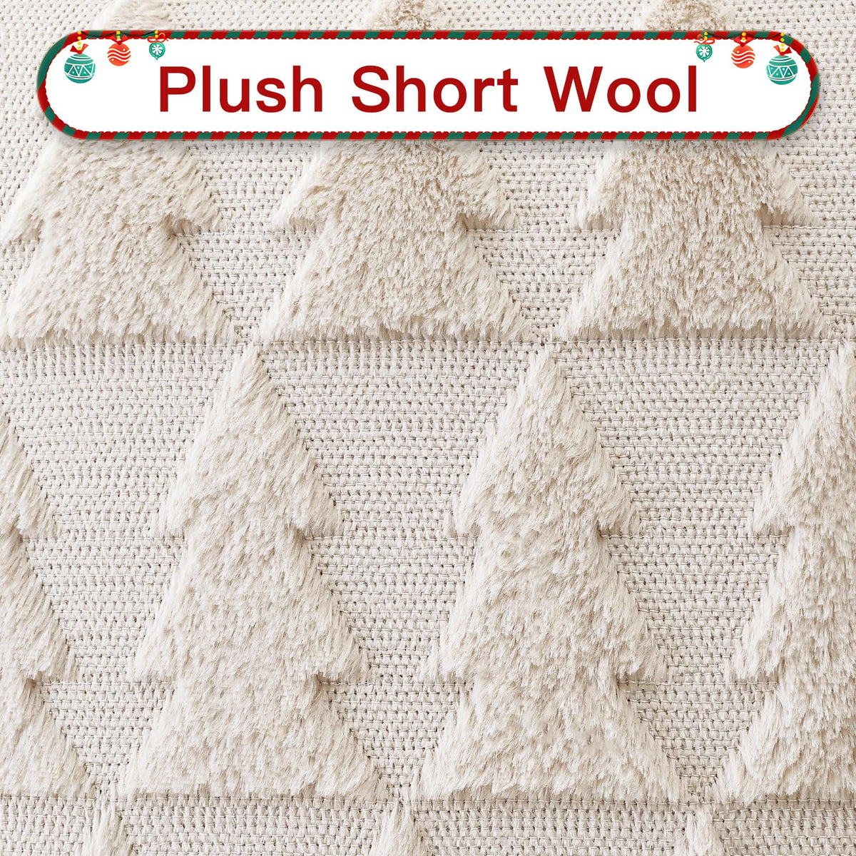 OTOSTAR Set of 1 Xmas Soft Plush Short Wool Velvet Decorative Throw Pillow Covers Square Luxury Style Cushion Case Pillow Shell for Sofa Bedroom Christmas Tree Cream Beige, 22x22 Inch