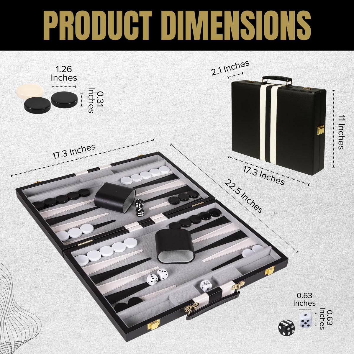 Crazy Games Premium 18 Inches Large Black - Backgammon Sets for Adults and Kids - Leatherette Back Gammon Board Game Set - Travel Backgammon Set Board Encased with Accessories