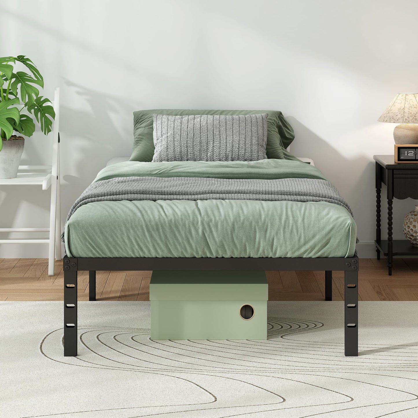 Chroark Metal Platform Bed Frame Twin Size, 18 Inch Height with Heavy Duty Steel Support, No Box Spring Needed, Easy Assembly and Underbed Storage,Black