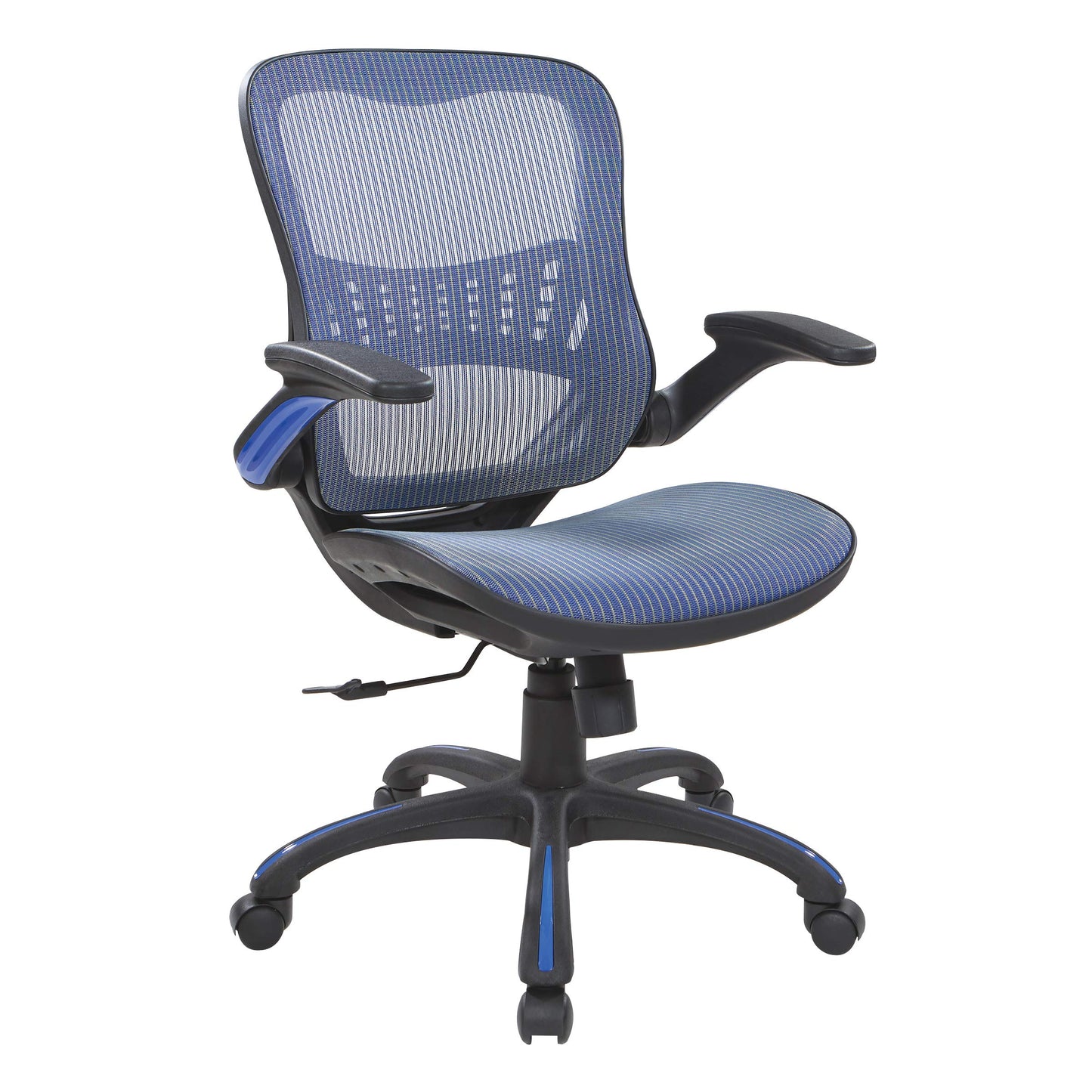 Office Star Riley Ventilated Manager's Office Desk Chair with Breathable Mesh Seat and Back, Black Base with Blue