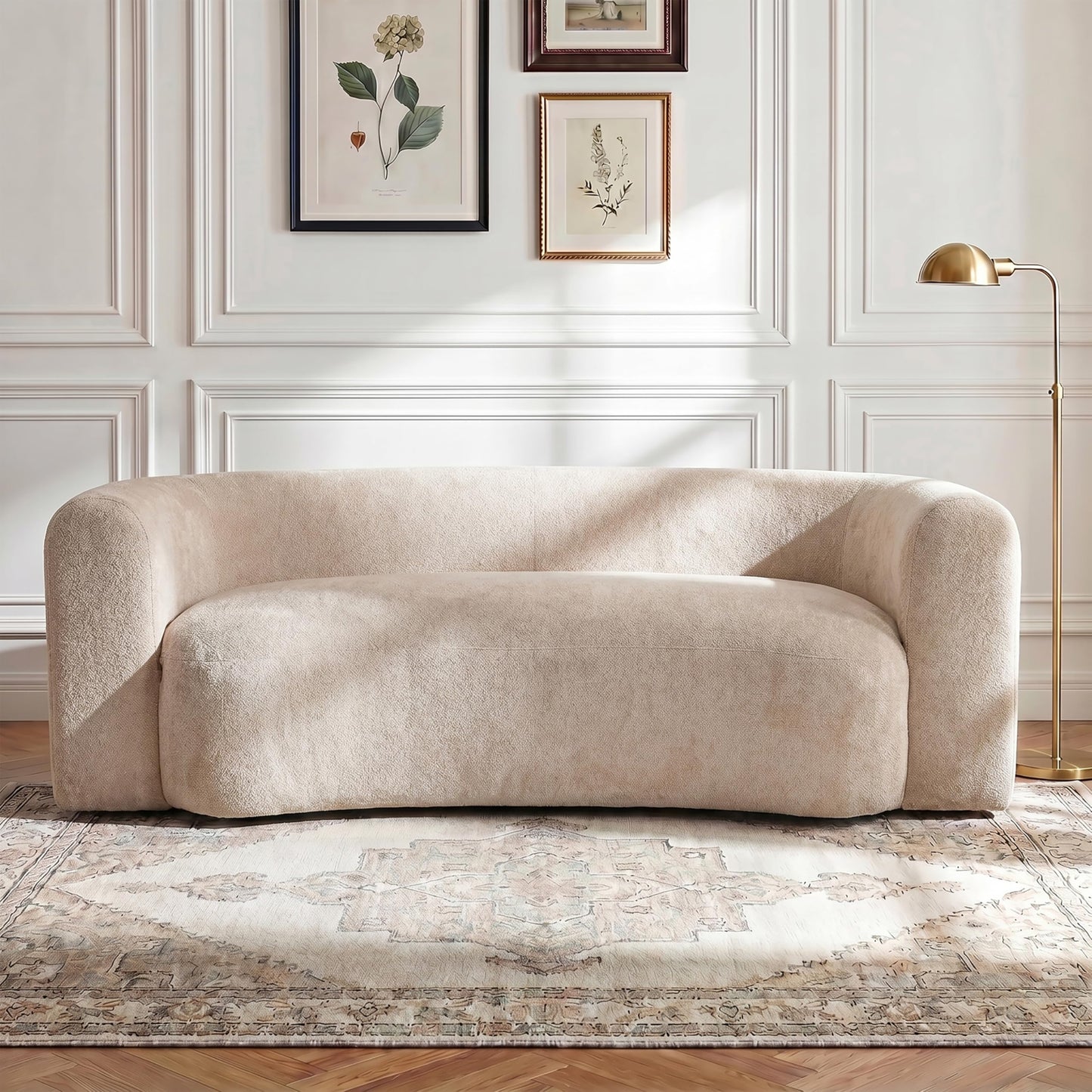Christopher Knight Home 87.75" Curved Sleeper Sofa, 3 Seater Deep Seat Modular Floor Couch, Upholstered Chenille Fabric Comfy Cloud Couch with Round Arms & Curved Back for Living Room Bedroom, Almond
