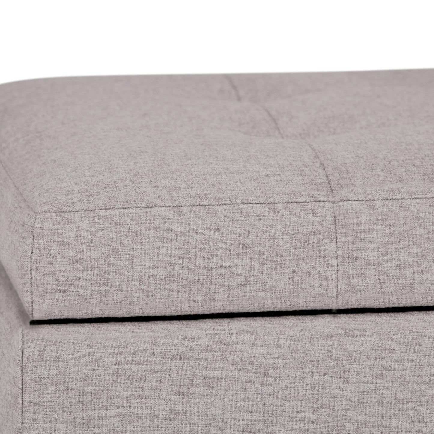 SIMPLIHOME Cosmopolitan Storage Ottoman - 34 inch Wide Upholstered Linen Look Fabric Rectangle Storage Ottoman Bench in Cloud Grey, Transitional Tufted Ottoman for Living Room with Lift-Up Lid