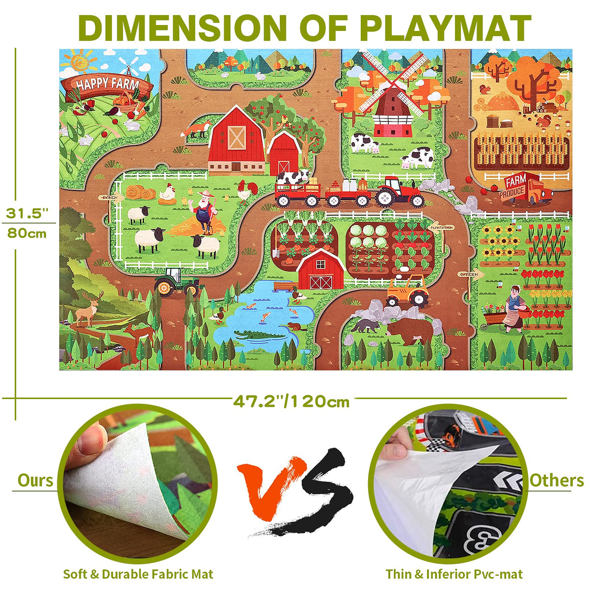 Oriate Farm Tractor Toys Vehicle with Animals & Activity Play Mat, 38Pcs Educational Realistic Kid's DIY Diecast Set, Kids Tractors Trailer Sprayer Cow Animal Toy Birthday Gift