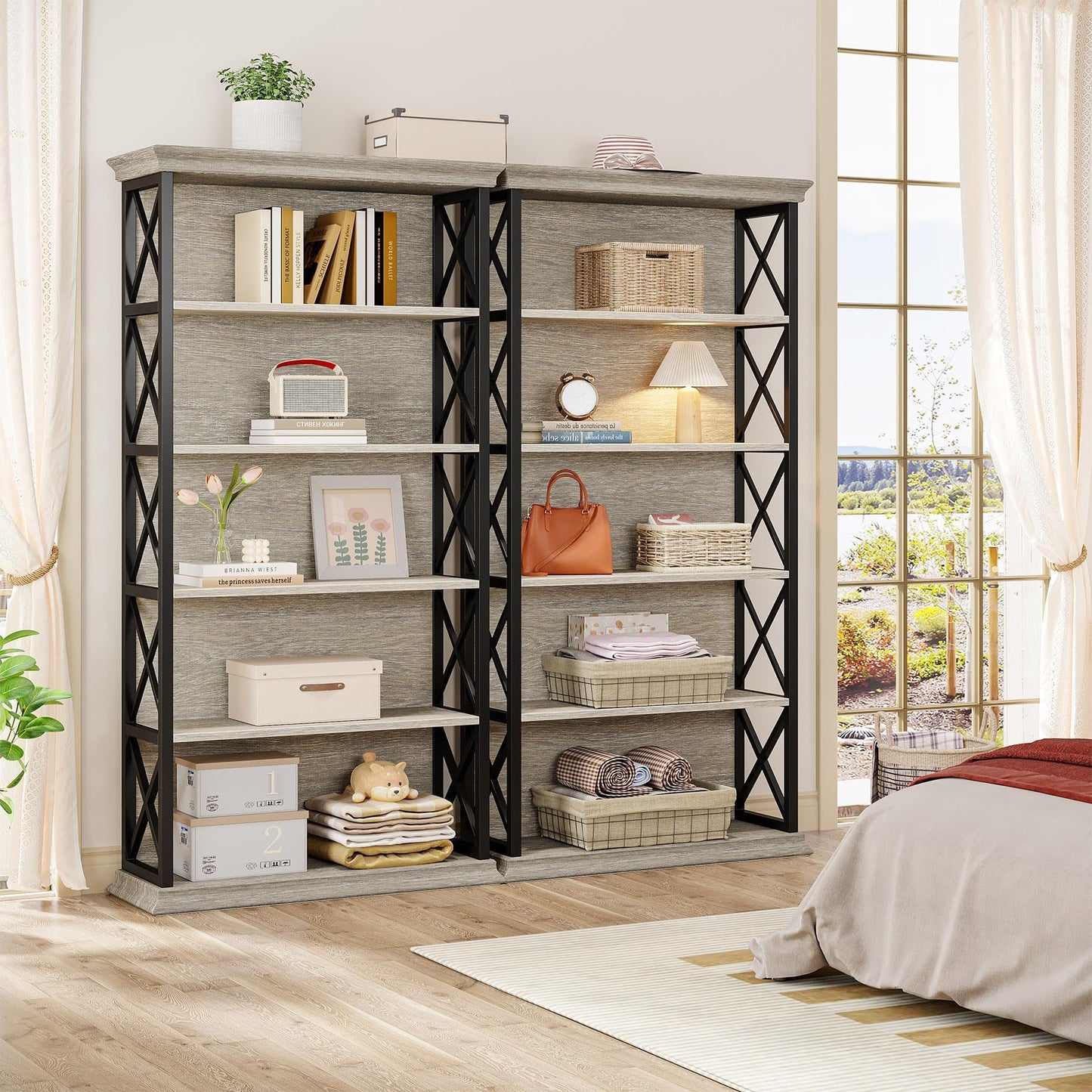 Tribesigns 6-Tier Bookcase, 71 Inches Industrial Bookshelves and Bookcases, Floor Standing 5 Shelf Display Storage Shelves Tall Bookcase for Home Office, Living Room, Bed Room, Grey