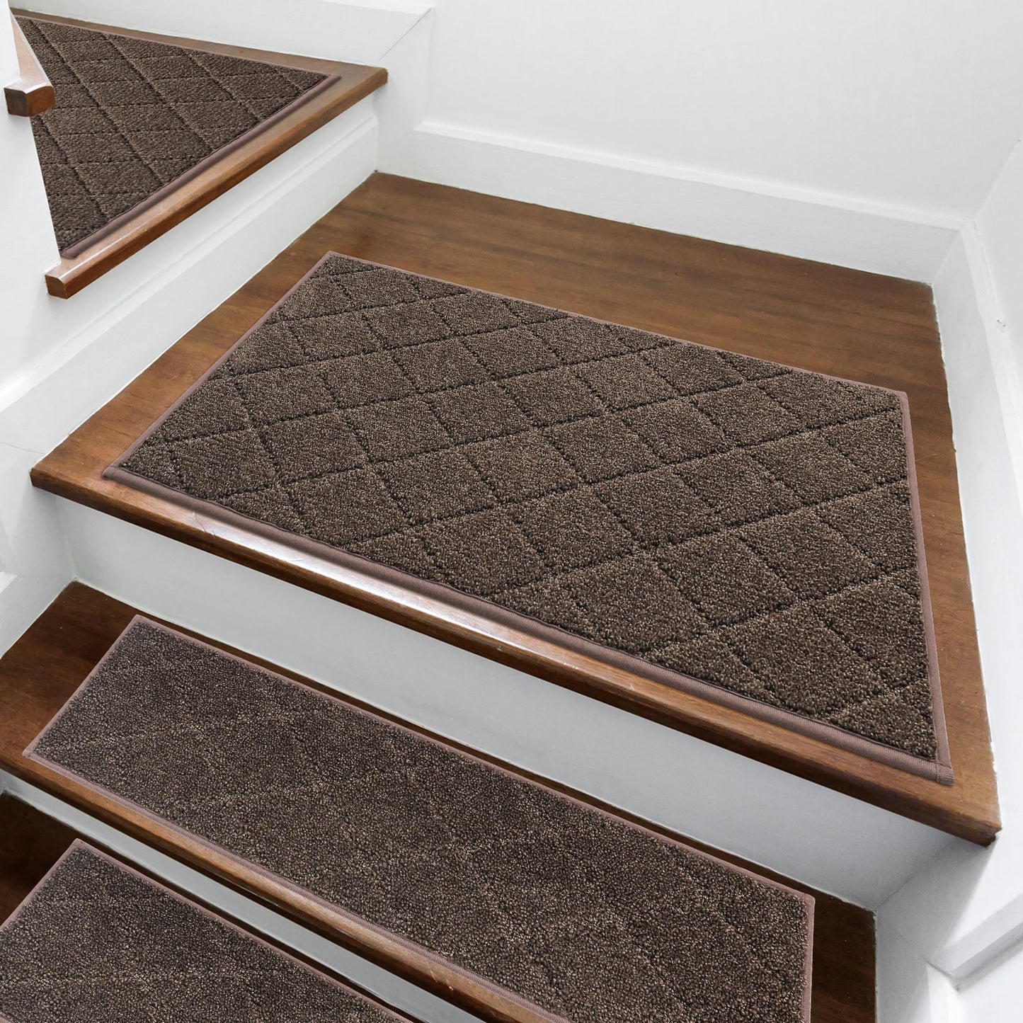 COSY HOMEER Edging Stair Treads Non-Slip Corner Indoor Stair Runners for Wooden Steps,Landing Slip Resistant Stair Rugs for Kids and Dogs, 100% Polyester TPE Backing,Brown,20"X32"