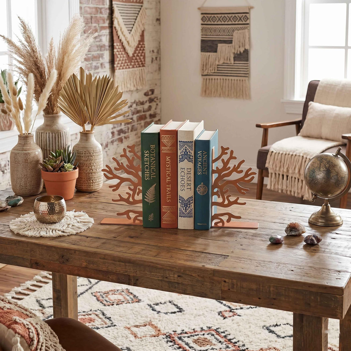 Zckjnoi Brown Metal Coral Reef Decorative Bookends, Unique Coastal Book Ends for Bookshelf Desk Bedroom Living Room Home Office Decors, Nautical Sea Heavy Duty Non Slip Books Holders