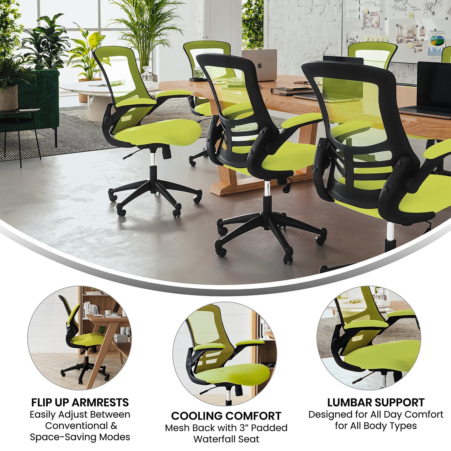 Flash Furniture Kelista Office Chair, Ergonomic, Mid-Back, Green Mesh with Swivel