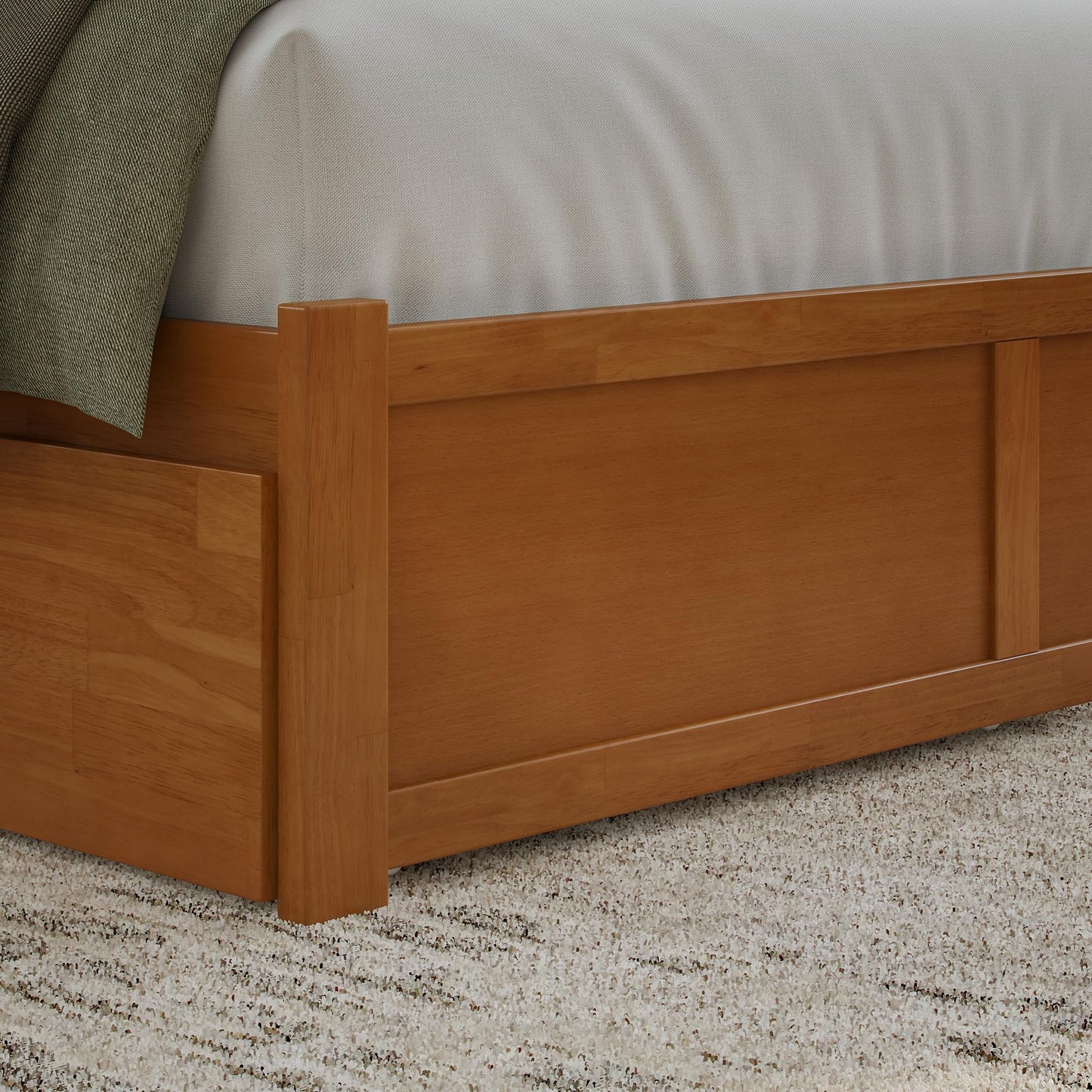 AFI, Mission King Platform Bed with Footboard & Twin XL Trundle, Light Toffee