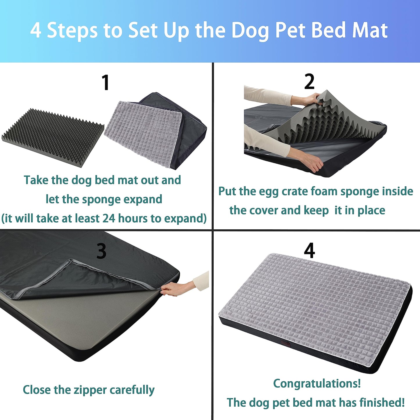 YIZHUOPET Orthopedic Rabbit Plush Cover Dog Bed,Small M Sized Dog 30''X20''x3'' Soft Waterproof Egg Foam Pet Crate Beds Mat or Kennel Pads with Removable Washable Cover,Non-Slip Bottom,Grey