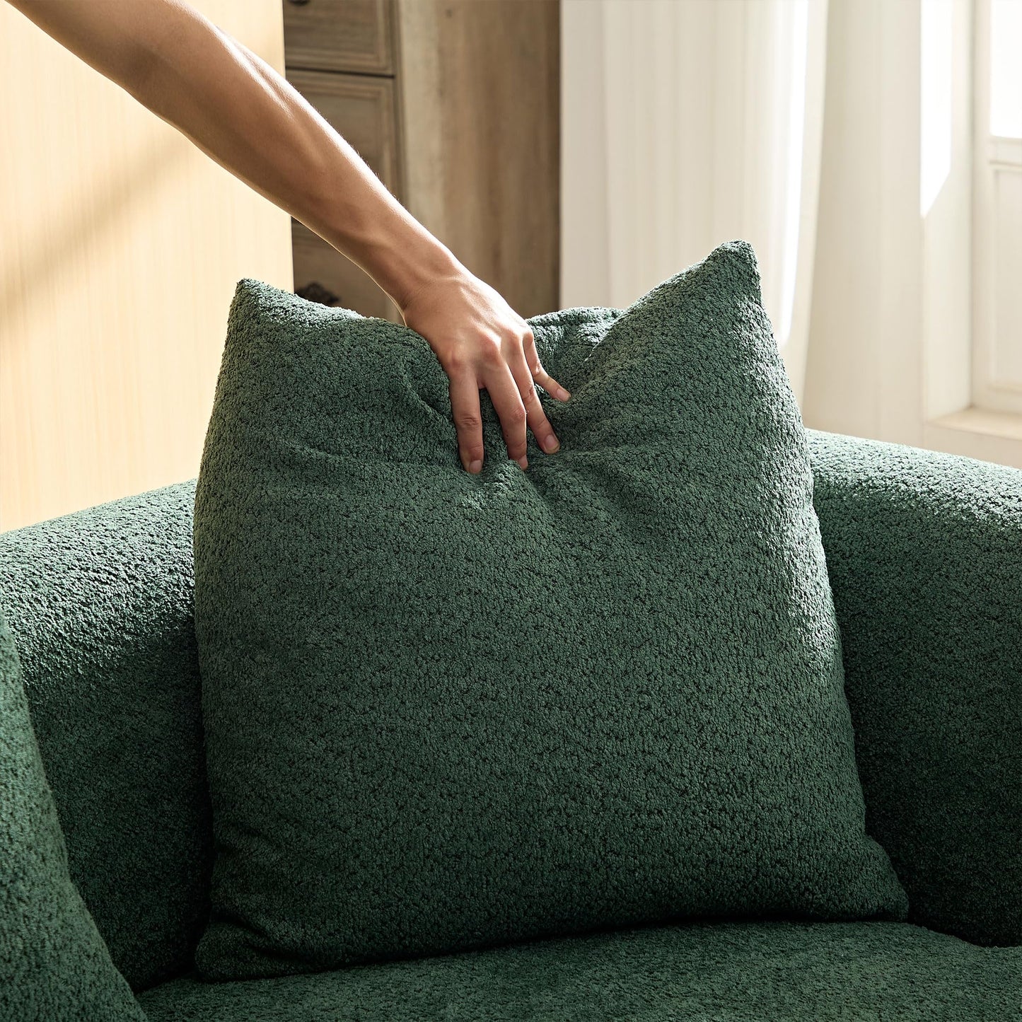 BBTJOINT Curved Bubble Sofa for Living Room, Minimalist deep sette,Curve loveseat, Boucle Fabric Upholstery, 103'' Sectional Couch,Green