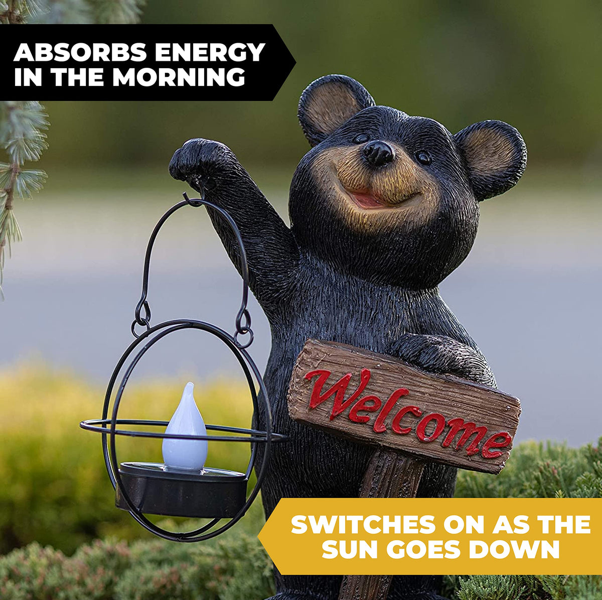 VP Home | Welcome Sign Bear Solar Powered LED - Garden Statue Decor - Outdoor Bear Figurines - Garden Light - Front Yard Decor - Funny Figurine Decor for Outside House, Patio, Yard, and Lawn